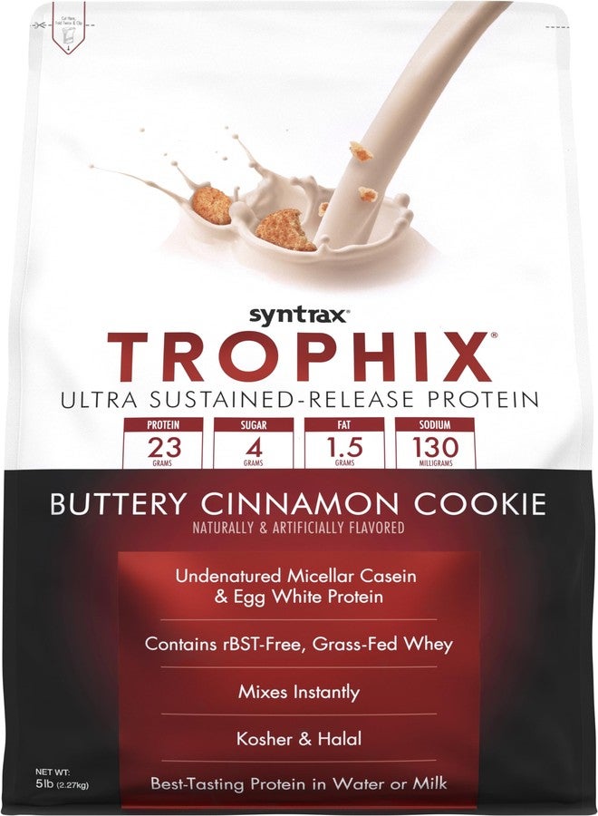 Syntrax Nutrition Trophix - Ultra Sustained-Release Protein Blend, Buttery Cinnamon Cookie 5 lbs. Real Cookie Pieces - Image 1